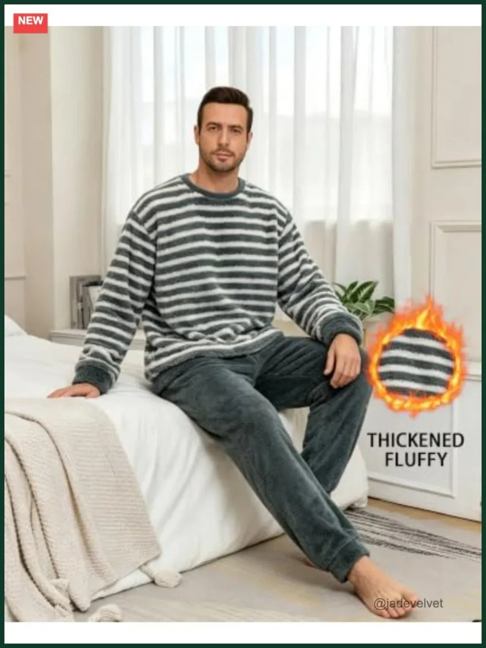 Fluffy Fleece Pajama Set Long Sleeve Pullover Pants Lounge Sleepwear Men's